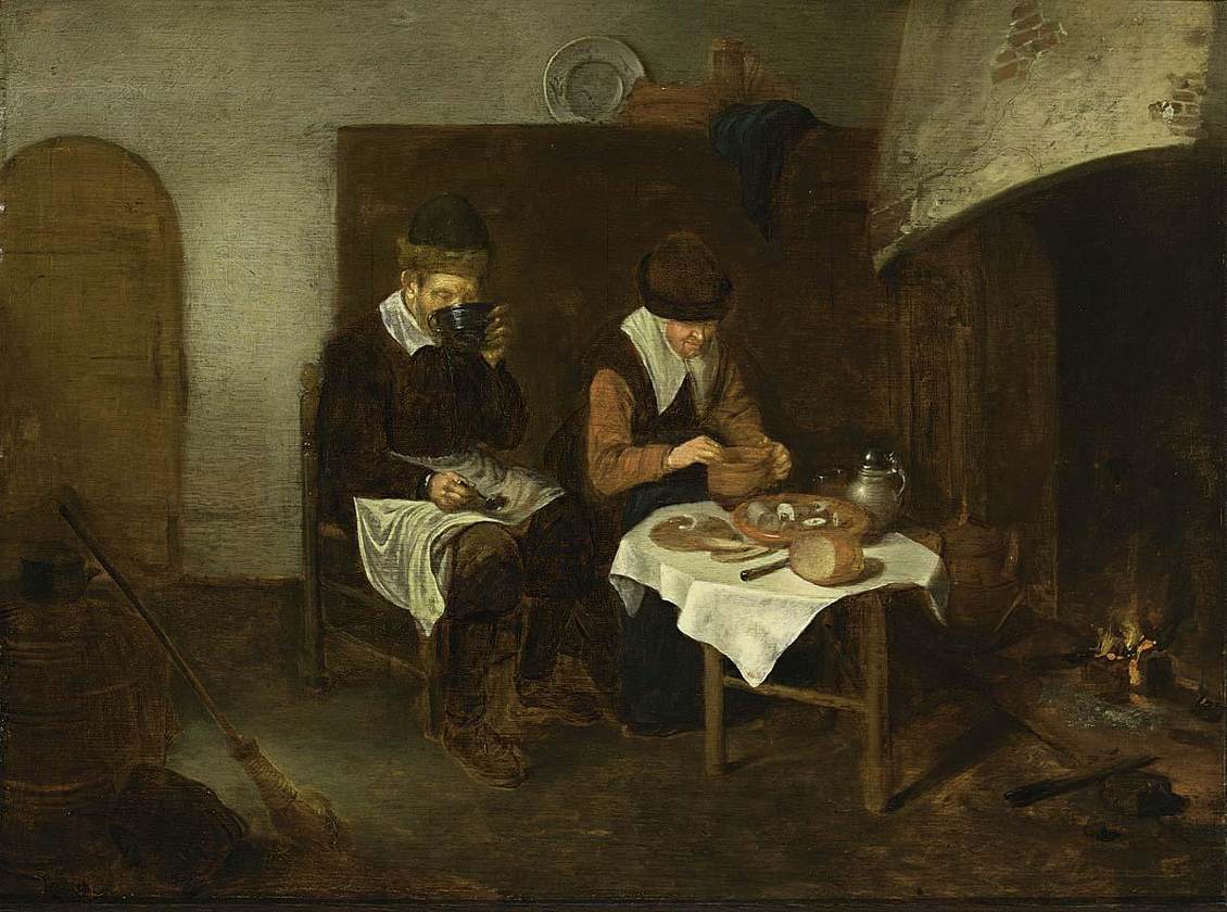 A Couple Having A Meal Before A Fireplace by Quiringh Gerritsz Van Brekelenkam